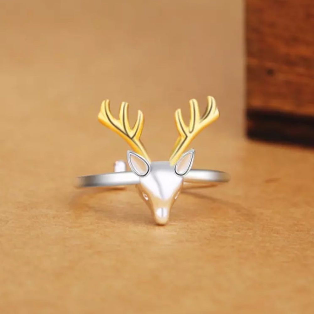 New Silver Deer Antlers Adjustable Ring